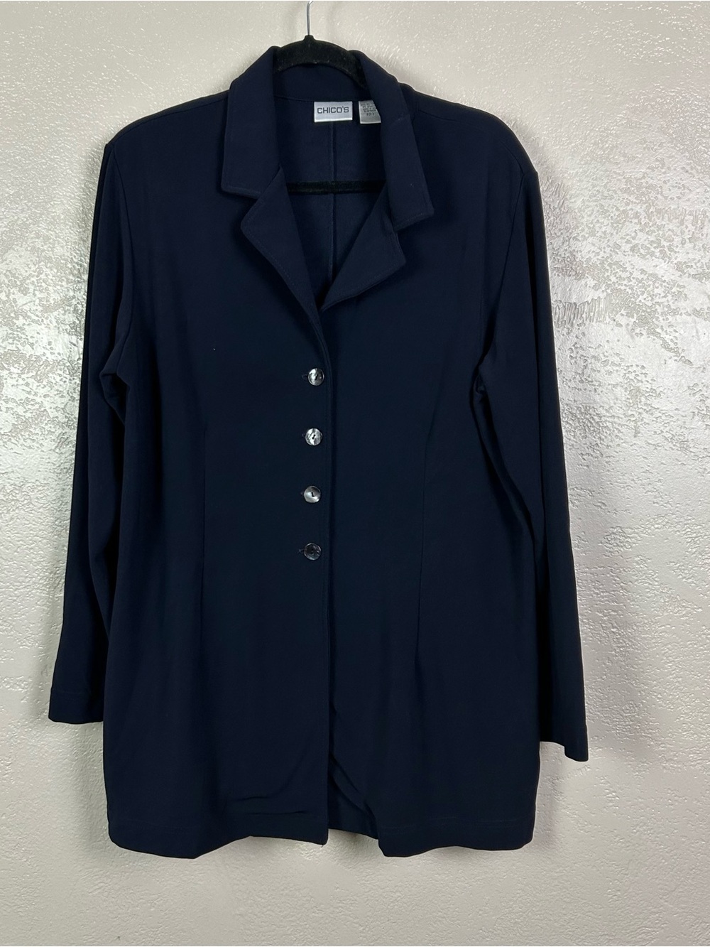 Chico's Dark Navy Long Sleeve Button Front Shirt cardigan